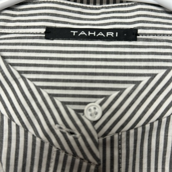 Tahari Carla Pinstripe Sleeveless Blouse, Gray & Black, Hi - Lo Hem, L,  NWT - Picture 2 of 9